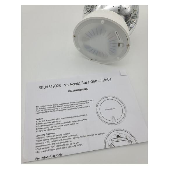 NIB Cracker Barrel Acrylic Rose Glitter Mirror Globe LED 6" T - Picture 6 of 6